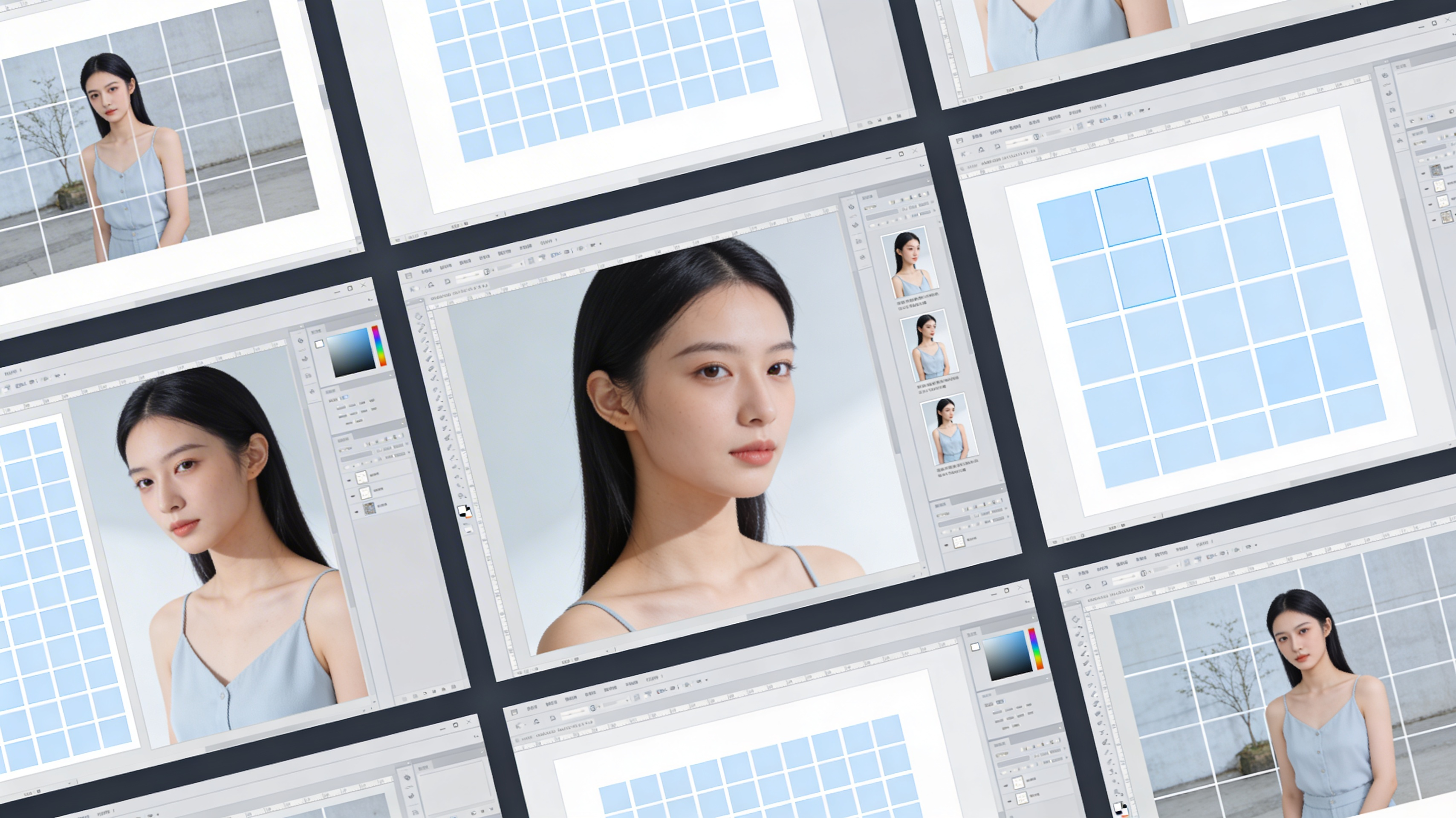 Universal Split Grid feature in the Kolbo.AI Canvas tool splitting an image into an organized grid