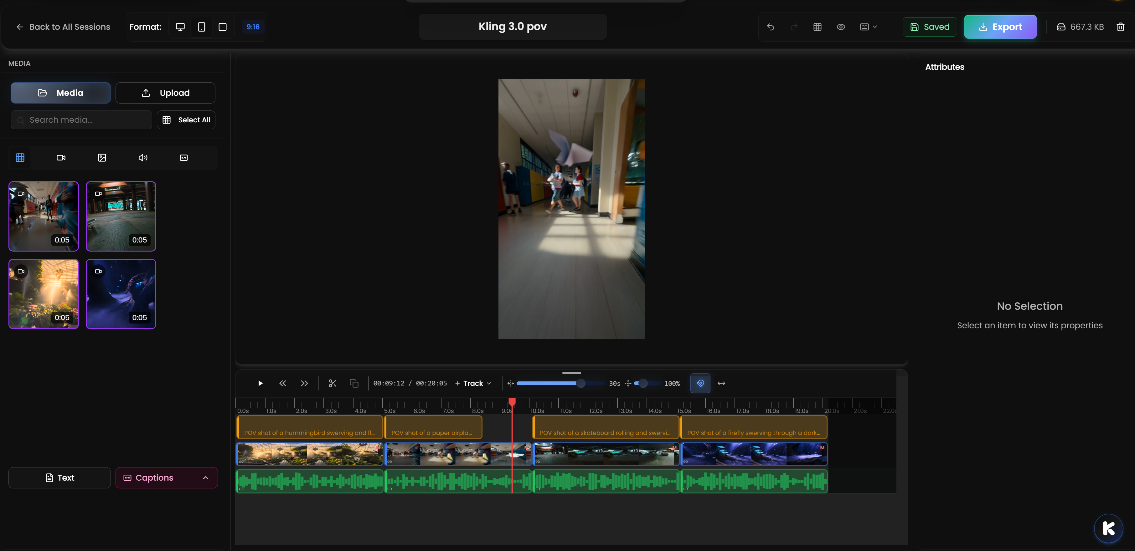 Kolbo.AI browser-based video editor with timeline, captions and visual effects
